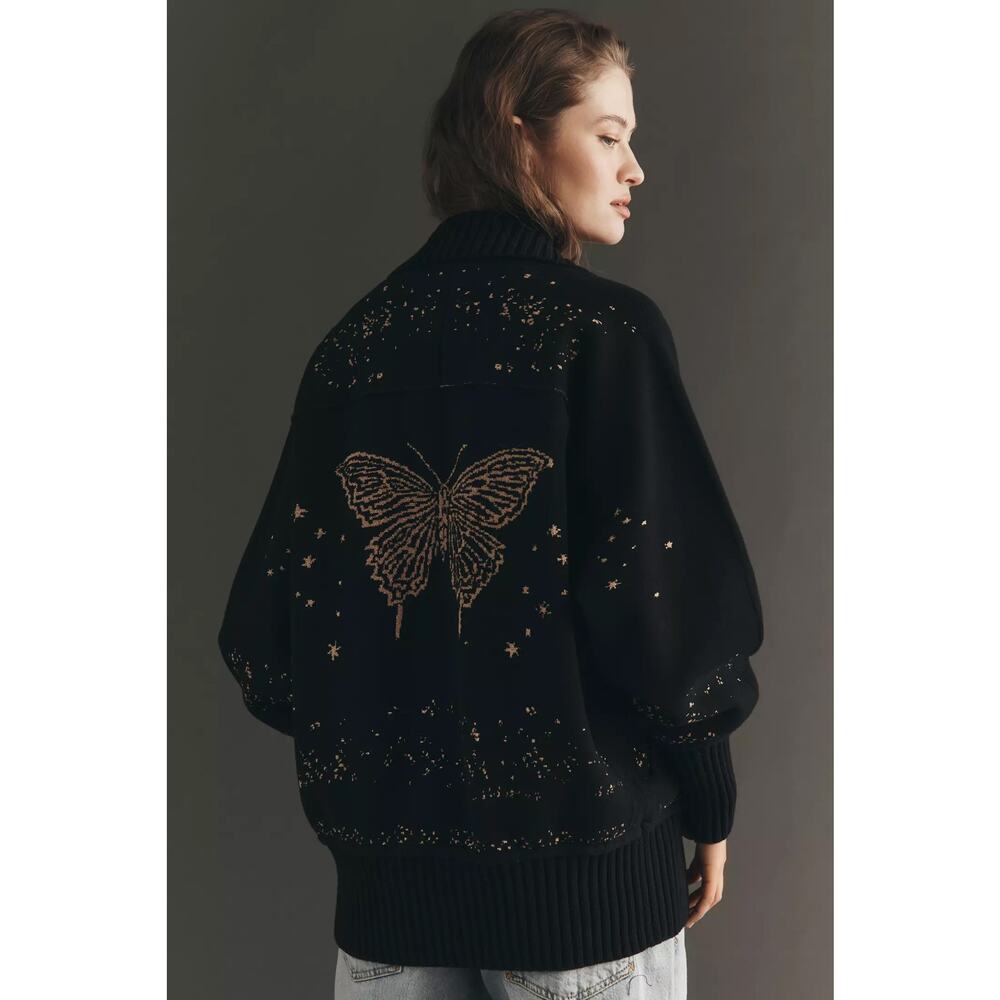 nwt by ANTHROPOLOGIE sz XL Intarsia Collared V-Neck Butterfly Cardigan